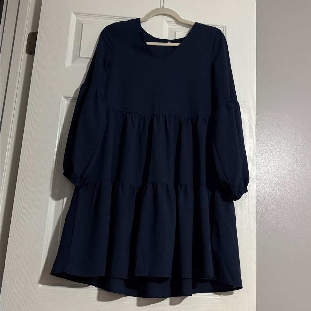 Navy dress with bell sleeves